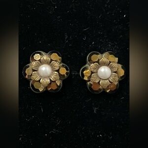 Michal Negrin Designer Floral Bronze Crystal Stud Earrings